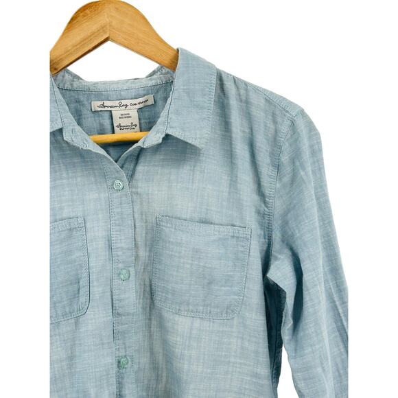 American Rag‎ Chambray and Lace Crocheted Button-Down Top Shirt - Small - Picture 10 of 12